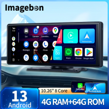 Imagebon 10.26 "Android 13 Dash Cam Wireless CarPlay e Android Auto Car DVR GPS U Disk Bluetooth AUX FM telecamera per specchietto retrovisore