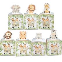 7Pcs Forest Animal Gift Boxes Carton Tiger/Lion/Monkey Candy Box For Kids Jungle Safari Birthday Party Candy Packagings Supplies