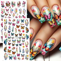 Charme Frühling Nagel Aufkleber Bunte Blumen Schmetterlinge Muster Design Selbstklebende Kunst Aufkleber Dekoration DIY Maniküre Supplie