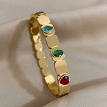 Great era eingelegte bunte Herz ovale Zirkonia Edelstahl Armreifen Armbänder für Frauen vergoldeten wasserdichten Schmuck