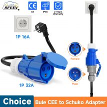 AFEEV EV-Ladegerät, CEE-Buchse, 3-polig, Bule CEE auf Schuko-Adapter, Steckdose, Verlängerungskabel, Verbindung mit 7 kW, 32 A, 1 Phasen-Ladegerät