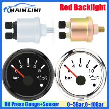 52 mm Öldruckmesser mit Alarm, rote LED, 0–5 Bar, 0–10 Bar, Öldruckmessgerät + Sensor 1/8 NPT für Auto, Auto, Marine, Yacht, 12 V, 24 V, individuell