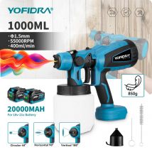 YOFIDRA 1000ML Bezprzewodowy Elektryczny Pistolet Natryskowy 55000RPM Ręczny Opryskiwacz do Farb Narzędzie do Automatycznego Powlekania Aerograf do Akumulatora Makita 18V