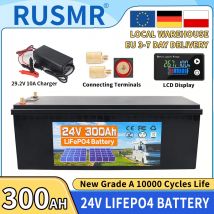 Batería LiFePO4 de 12V y 24V, 600Ah, 300Ah, 200Ah, 120AH, 100AH, paquete de celda de fosfato de hierro y litio BMS incorporado para carrito de Golf, libre de impuestos solares