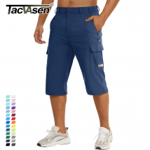 TACVASEN Summer Quick Dry 3/4 Capri Pants Men's Casual Multi-Pockets Lightweight Shorts Outdoor Hiking Cargo Nylon Pants Workout