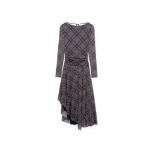 Frauen Mode Karierten Tüll Asymmetrische Drapierte Kleid Langarm Backless mit Gebunden Weibliche Kleider Vestidos Mujer