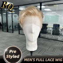 Pre Styled Natural Blonde Full Lace Male Wig Pre-cut Prosthesis Hair Replacement Hairpieces Lace Wigs Mens Toupee Transparent