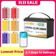 Batteria al litio FLLYROWER 12V 168AH LiFePO4 con Bluetooth BMS 8000 + cicli per camper da turismo Batteria eolica solare fuoristrada