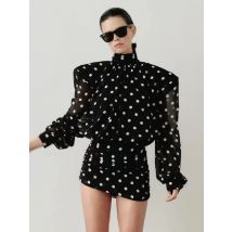 Nibber See Through Mini abito donna dolcevita maglia manica lunga stampa a pois skinny pesca anca strada increspato elegante aderente