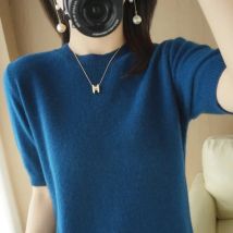 2026 Damen-Pullover Frühling Sommer Kurzarm Strickpullover O-Ausschnitt Slim Fit Sweater Unterzieh-Shirts Koreanische Mode Strickwaren