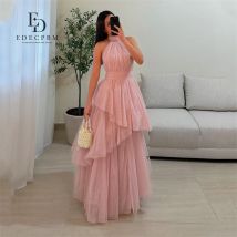 Edecpbm Hals Neck holder Kleider Gala elegante Party kleider rosa maßge schneiderte mehr schicht ige Frauen Abendkleid Frau Abschluss ball Hochzeit