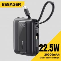 Essager 20000mAh Power Bank Caricatore portatile Powerbank con 2 cavi integrati Batteria esterna a ricarica rapida da 22,5 W per iPhone 16