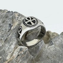 Anello solido da uomo Anka Cross Anello in acciaio inossidabile 316L per lucidatura di gioielli Crux Ansata Misura dell'anello 7-13