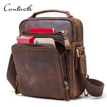 CONTACT'S Borsa a tracolla da uomo in pelle Crazy Horse Borse a tracolla vintage da uomo Bolsos Borse a tracolla da uomo Borsa a tracolla da uomo