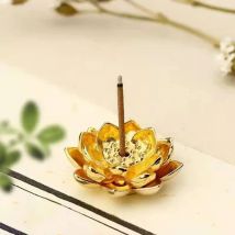 1Pc Mini Goldene Lotus Geformt Weihrauch Stick Halter Sandelholz Weihrauch Räuchergefäß Metall Handwerk Hause Dekoration (Ohne Weihrauch)