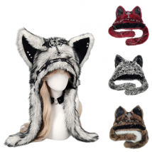 Winter Warm Personality Plush Hats Beanie Halloween Cat Ear Long Tail Caps Women's Hat Unisex Punk Rock Ear Protection Head Hood