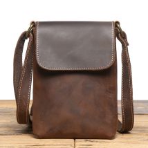 Genuine Leather Retro Sling Crossbody Bags Men Phone Key Organizer Bag Wallet Men's Flip Magnetic Buckle Shoulder Bag