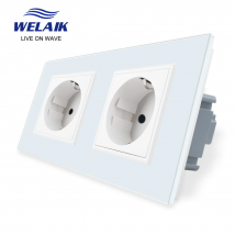 WELAIK EU 16A Europäischen 2 Rahmen 151*80mm 220V Russland Deutschland Gehärtetem Glas Panel Sicherheit Wand Power buchse A28E8EW