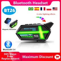 BT26 Motorradhelm-Headset Bluetooth V5.4 für 2-Fahrer, Gegensprechanlage, Entfernung 800 m, wasserdicht, starke magnetische Anziehung, 1000 mAh