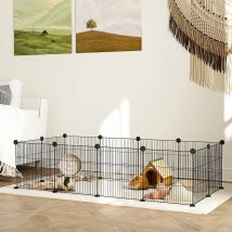 PawHut Valla Metálica para Mascotas con 12 Paneles Diseño DIY 140x70x35 cm Negro