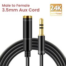 Cavo di prolunga jack stereo TRS placcato oro da 3,5 mm - Cavo audio ausiliario da maschio a femmina per cuffie