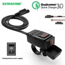 Extractme QC3.0 Motorcycle USB Charger 12V Waterproof Socket Handlebar Cell Quick Charger Adapter with Voltmeter Motor Accessory