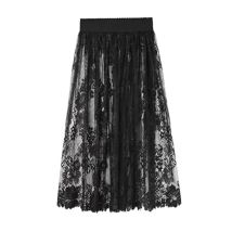 2025 neue Vintage Streetwear Blume Spitze Slips Anti-glare 75 cm Mesh Unterrock Slips Hight Taille Schwarz Lose Mesh frauen Röcke
