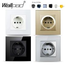 Wallpad 16A EU-Steckdose Weiß / Schwarz / Grau / Gold Glasscheibe Russland Steckdosen Steckdose für Round Box L6-Serie