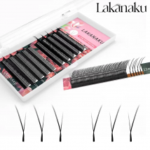 LAKANAKU YY Shape Fox Eyes Eyelashes 0.07mm Faux Mink C/D Curl Natural Soft Brazilian Premade Volume Fan Kitten Lashes Extension