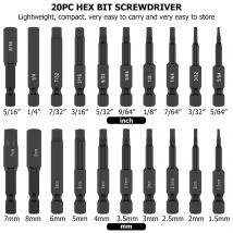 20Pcs Hex Kopf Inbusschlüssel Bohrmaschine Bit Set 1/4in Schraubendreher S2 Stahl Schraubendreher Verlängerung Adapter Sicherheit magnetische Tipps