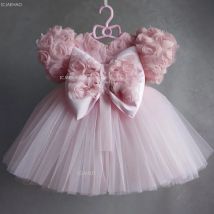 Christmas Girls Pink Tulle Flower Girls Party Gown Sweet Princess Dress for Kids Holiday Pageant Wedding Formal Wear Dresses