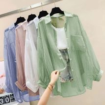 Letnia koszula z filtrem przeciwsłonecznym elegancka perspektywa cienka szyfonowa bluzka koreański Harajuku przepuszczalny luźny top Casual damski kardigan