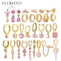 Lussuosa geometria 925 orecchio in argento sterling Ago rosa serie zircone orecchini a cerchio pendenti dolce moda regali di gioielli da sposa