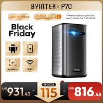BYINTEK P70 Proyector 4K 1080P DLP Mini Proyector Portátil Cine en Casa Inteligente Wi-Fi y Bluetooth para Películas y Juegos con Batería