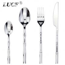 Berühmtes kreatives Design, Bambusform, Besteck, 4-in-1-Set, Spiegel, Edelstahl, fest, dick, handliches Geschirr für Küche, Restaurant