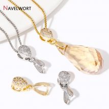 2Pcs 14K Gold Plated Brass With Zircon Pendant Pinch Bails For Necklace Making,Pendant Pinch Clip For Jewelry Making Findings