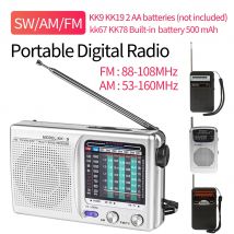 Radio zewnętrzne dwuzakresowe stereo SW/AM/FM, kieszonkowe radio z wskaźnikiem, wyświetlacz LCD, zasilane bateryjnie, do użytku wewnątrz i na zewnątrz, do sytuacji awaryjnych.