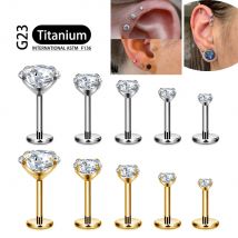 ASTM F136 Tytan 2/2,5/3/4/5/6Mm Cz Labret Stud 16G Tragus Helix Kraakbeen Schelp Flatback Oorlel Piercing Lichaam Sieraden 