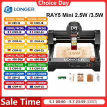 Incisore Laser LONGER RAY5 Mini 2.5W / 3.5W / 5.5W con Spot Laser da 0.04mm, Macchina per Incisione e Taglio con Touch Screen, Area di Lavoro 130*140mm