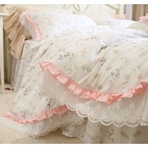 Bedding Set Cotton Romantic Linens Ruffle Lace Bedding Set Rose Print Duvet Cover Set Princess Cotton Queen Bedding Set Sheet
