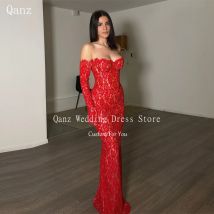 Qanz Rot Volle Spitze Illusion Hochzeit Party Kleid Meerjungfrau Schatz Abendkleider Korsett Zurück Prom Kleider 2025, Angepasst