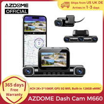 AZDOME Dash Cam M660 2K + 3*1080P 4CH coche DVR GPS 5G Wifi incorporado 128GB eMMC Control de voz 24H Monitor de estacionamiento súper visión nocturna