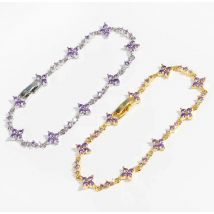 Lila Weiß Zirkon Vierblättriges Kleeblatt Armband Mikro Gepflastert CZ Iced Out Luxus Bling Armreifen Schmuck Frauen Zubehör Für Geschenk