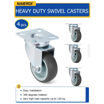 NAIERDI 4/8/12PCS Ruote da 2 pollici Ruote girevoli per carichi pesanti Senza segni di pavimento Ruote con piastra silenziosa per carrello con piattaforma