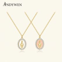ANDYWEN Neue 925 Sterling Silber Jungfrau Maria Emaille Kleber Anhänger Oval Lange Kette Halskette 2024 Frauen Luxus Edlen Schmuck geschenk