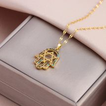 Bunte Zirkon sechs spitzen Stern Teufel Bringer Halsketten für Frauen Trend Punk-Stil weibliche Edelstahl Halskette Schmuck