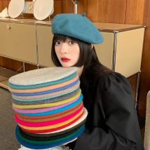 Winter Frauen Wolle Berets Französisch Künstler Berets Warme Wolle Retro Plain Baskenmütze Einfarbig Maler Hut Weibliche Herbst Walking Caps