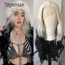 Ustylehair Platin schwarz Körper Welle Perücke blonde Wurzeln Ombre schwarze Spitze Front Perücke täglich verwenden hitze beständige synthetische Haare
