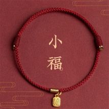 Handmade Gold Color Fu Blessing Size Adjust Bracelet Women Men Red String Hand Woven Bangles Drop Shipping