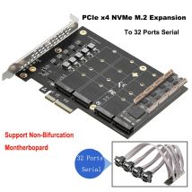 IOCREST PCIe X4 Erweiterungskarte 4 M.2 NVMe auf 32 RS232 DB9 Serielle Anschlüsse Extender-Adapter unterstützt Nicht-Bifurkations-Motherboard